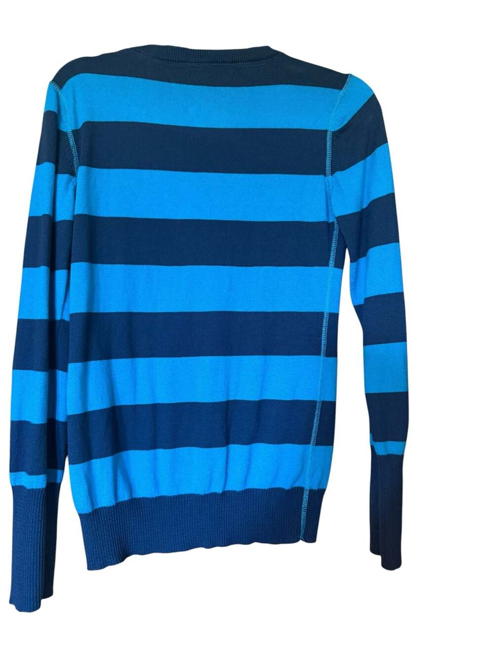 Aéropostale Stretch Blue and Navy Striped V-Neck Long Sleeve Sweater - Picture 2 of 3